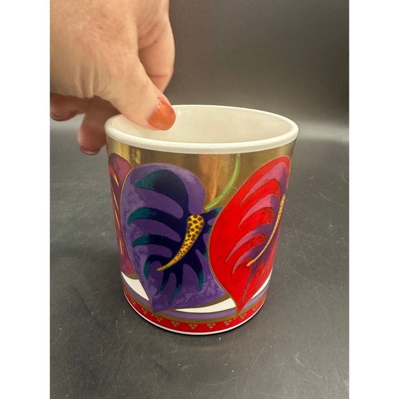 Laurel Burch Anthurium Art Mug Cup Ceramic Floral Leaves Gold Japan - Picture 2 of 8